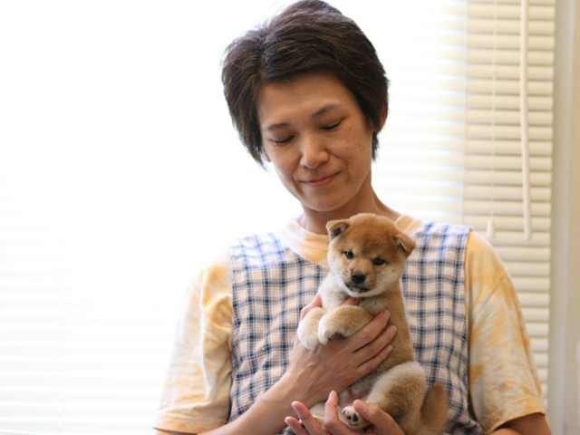 私の母と柴犬のパピーちゃん♪家族でブリーディングしています！｜小山　靖宏(こやま　やすひろ)ブリーダー(北海道・ミニチュアシュナウザーなど・JKC登録)の紹介写真1